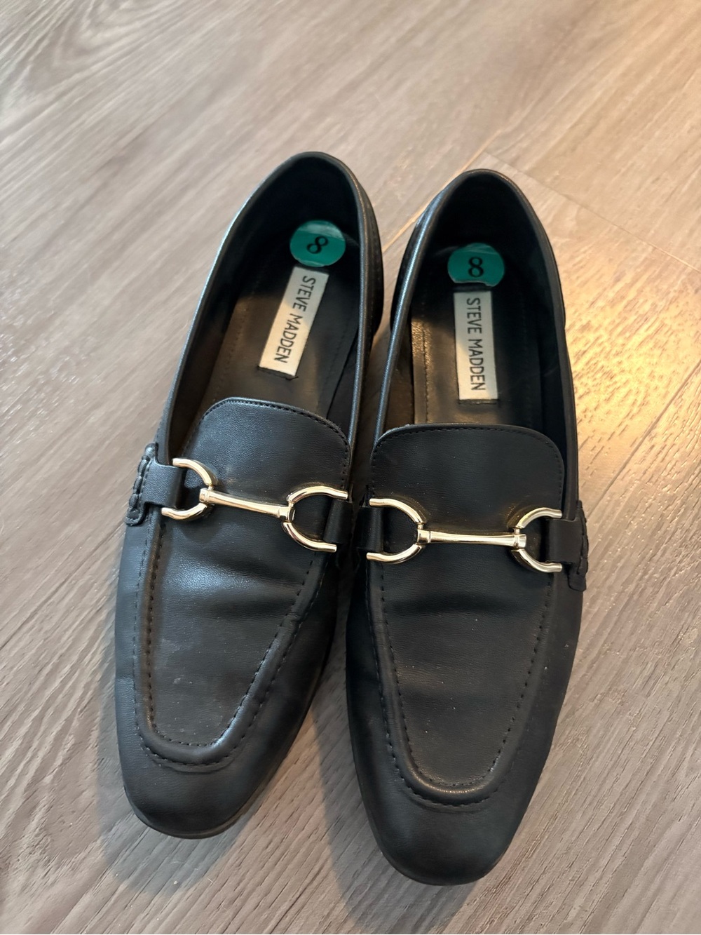 Steve Madden Black Leather Slip-On Loafers with Gold Bit